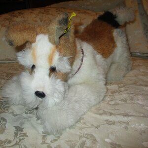 Steiff Junior Treff 2882/35 White Brown Realistic Terrier Schnauzer Dog Plush